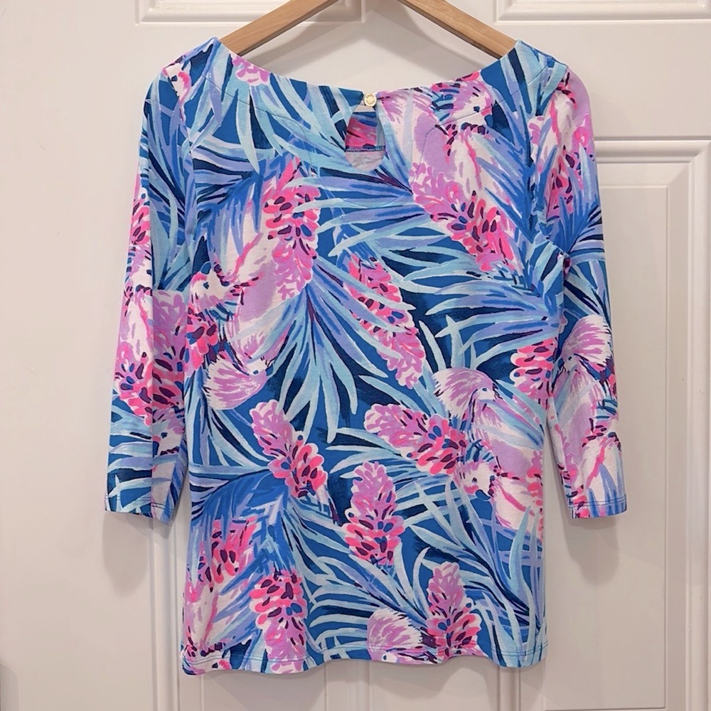 Lilly Pulitzer Waverly Top in Mr Peacock B Tweethearts Print Size S - Picture 7 of 16